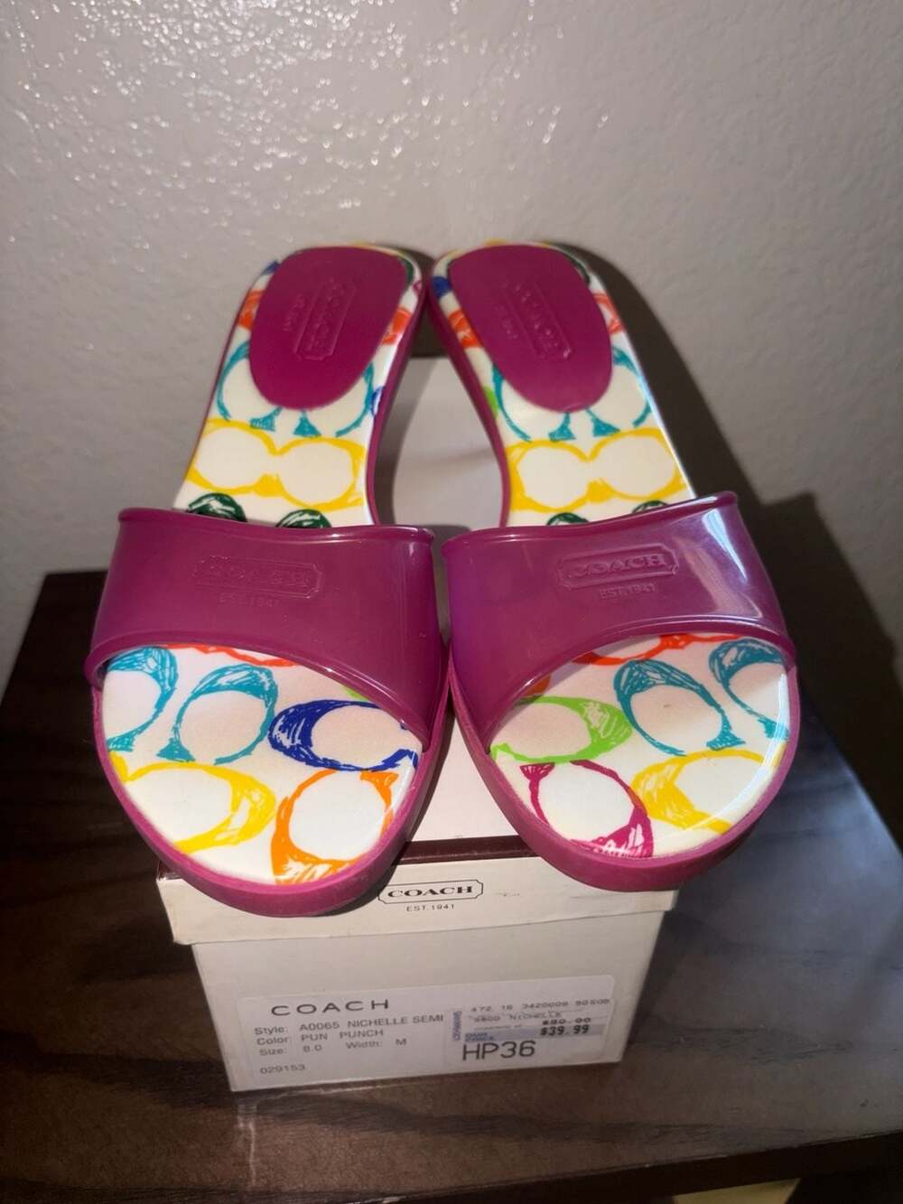 Coach Nichelle Size 8 Punch Pink Jelly Heel Mules